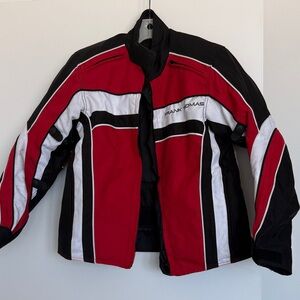 Moto kit: Frank Thomas Motorcycle Jacket, knee/shin guards, gloves, & mirror